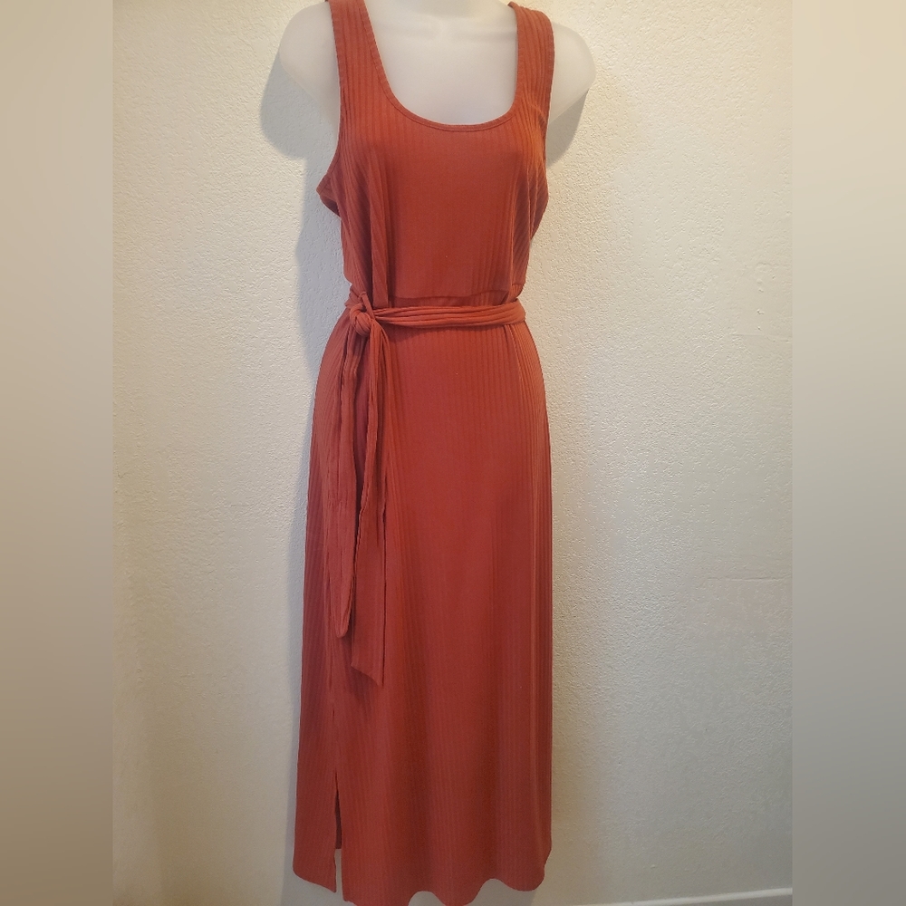 SIMPLY STYLED Ribbed Sleeveless Fitted Maxi Dress Scoop Neck Sz Large